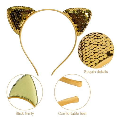 Glitter Cat Ears Headband 2-Pack Sequin Hair Hoops for Costume Parties