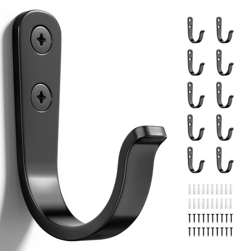 Niffgaff 10 Pack Black Metal Wall Hooks for Towels Coats & Storage
