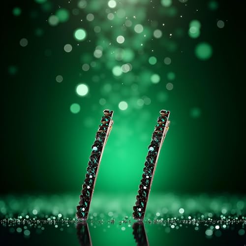 Green Rhinestone Hair Clips 2-Piece Sparkly Crystal Duckbill Barrettes