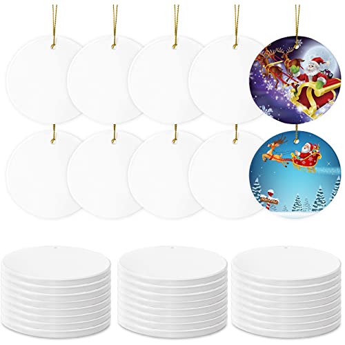 White Sublimation Ceramic Ornament Blanks - 25PC Round Porcelain Discs for Heat Press Printing - Xmas Keepsake Crafts
