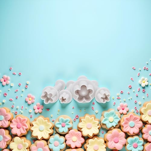 Labriciyon 4-Piece Flower Plunger Cookie Cutter & Fondant Mold Set