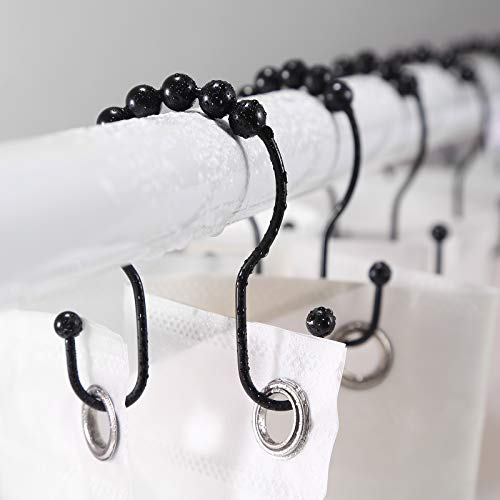 Goowin Black Stainless Steel Shower Curtain Hooks - 12 Pcs, Rustproof & Smooth Sliding
