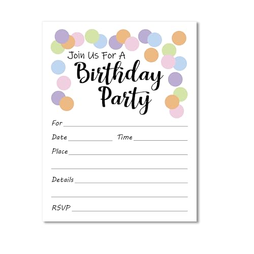 Bubble Polka Dot Birthday Invitations with Envelopes - 12 Pack