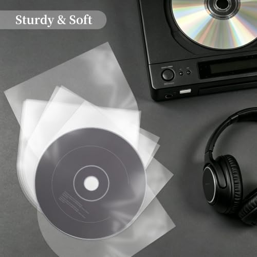 50 PCS Anti-Static CD/DVD Sleeves - Clear Plastic Storage for 5-Inch Discs