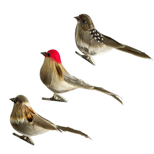 Artificial Bird Set with Clip - Realistic Red Cardinal, Blue Bird & Goldfinch for Christmas Tree & Crafts - Colorful-3JMQ