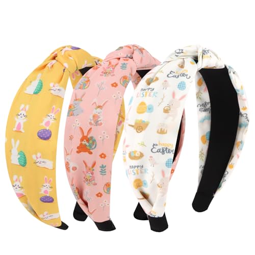 ANBALA 3 Pack Easter Bunny Ear Knotted Headbands for Women