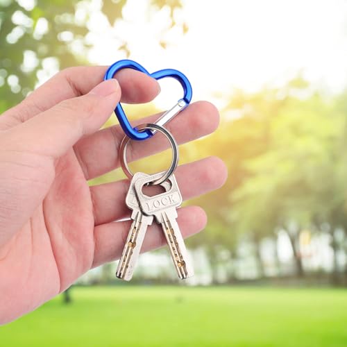 10pcs Heart Shaped Carabiner, Aluminium Alloy Cute Carabiner Clip Snap Hook Key Holder Heart Keychain Clip Key Ring for Camping Backpack Water Bottle Key Chain
