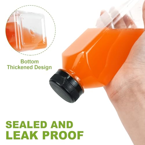 12 oz Reusable Plastic Juice Bottles - 6 Pack with Caps & Labels