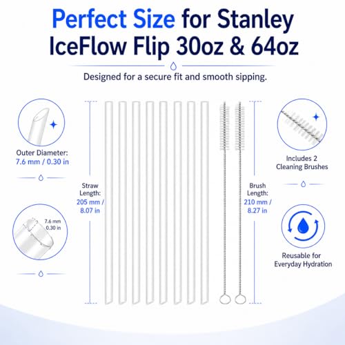 Joshey Replacement Straws for Stanley IceFlow Flip 30oz (1.0 Version) - 8 Pack