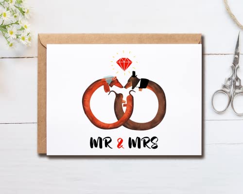Dachshund Wedding Card - Mr & Mrs Anniversary Greeting Card, 5x7