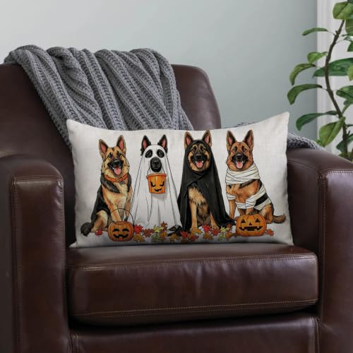 Halloween Pillow Cover 12x20 Inch - German Shepherd Design - Black, White, Yellow