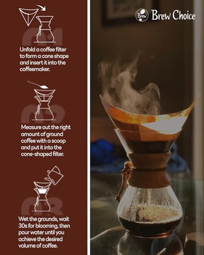 Brew Choice 50ct Pre-Folded White Cone Coffee Filters for Chemex Makers