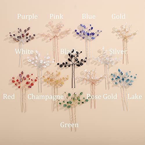 Teyglen Black Crystal Bridal Hair Pins Set of 2 Wedding Rhinestone Hair Pieces