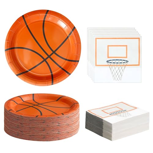 Winoo Design 48PCS Basketball Party Supplies Set - 24 Paper Plates & Napkins