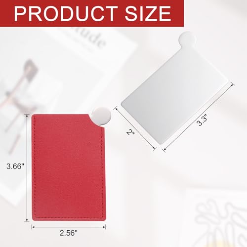 Small Pocket Mirror for Purse, Stainless Steel Makeup Mirror with Red Leather Case