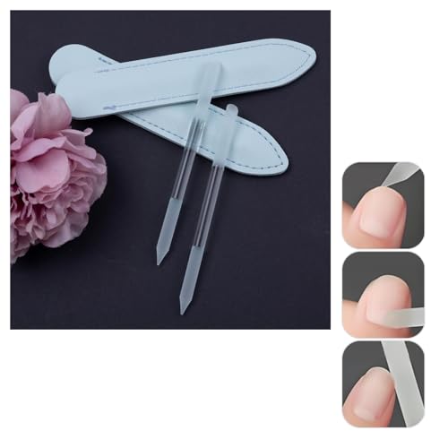 Glass Cuticle Pusher Tool 2 Pack with Blue Leather Case, Nail Care