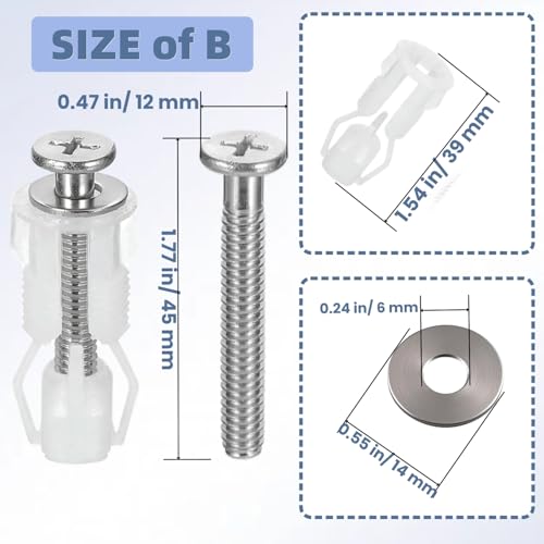 Universal Stainless Steel Toilet Seat Bolts Kit for 14-19mm Holes - Wangenbro