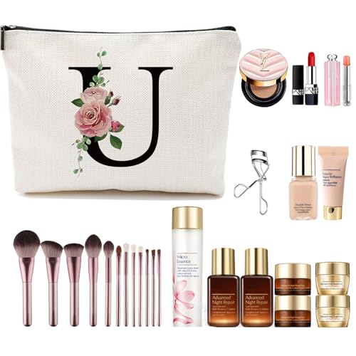 Comanro Personalized Monogram Letter Makeup Bag, Waterproof Travel Cosmetic Pouch