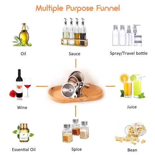 Short Handle Stainless Steel Funnels Set - 3 Pcs Mini Kitchen Funnel for Filling Bottles