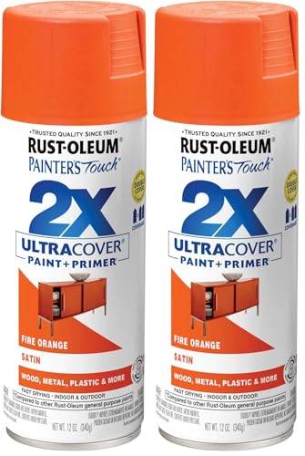 Rust-Oleum Painter's Touch 2X Ultra Cover Spray Paint, Satin Fire Orange, 12 oz, 2-Pack