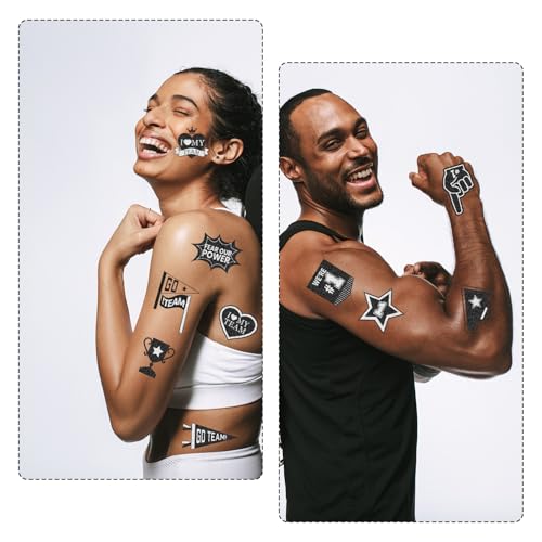Black Team Spirit Temporary Tattoos - 138PCS Glitter Party Favors