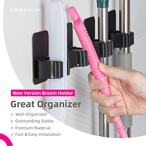 DOMAXCAI 4 Pack Broom Holder Wall Mount - Adhesive Mop & Tool Organizer