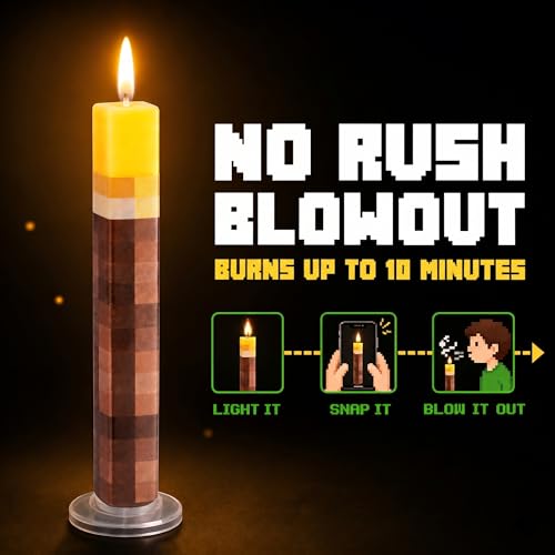 6 Pack Large Pixel Torch Birthday Candles for Gaming Cake Decorations