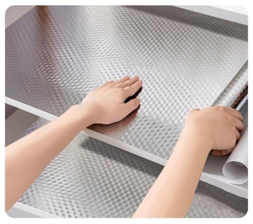 Soqool Aluminum Foil Kitchen Wallpaper, 3D Cube Silver, 15.7" x 118.1"