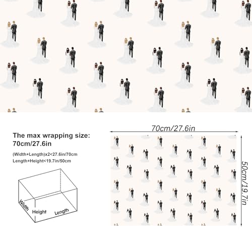 Wedding Gift Wrapping Paper - White Newlyweds Design (6 Sheets)