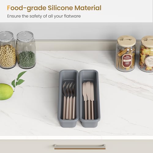 Silicone Drawer Organizer for Cutlery - 2 Pack, Heat-Resistant & Non-Slip