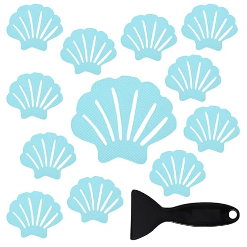 Secopad 12PCS Blue Non-Slip Bathtub Stickers with Scraper - Safe Bath Grip