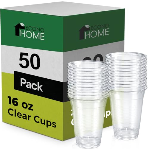 EconoHome 16oz Clear PET Disposable Plastic Cups - 50 Pack
