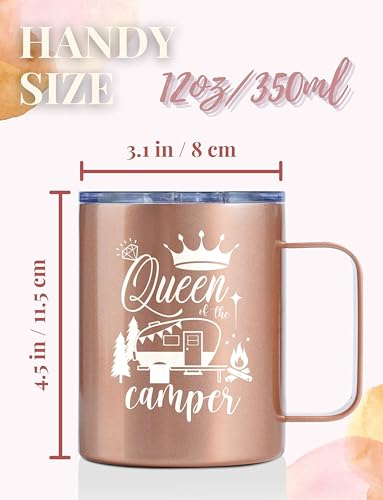 Camping Coffee Mug - Rose Gold 12oz Travel Cup for RV & Glamping Enthusiasts