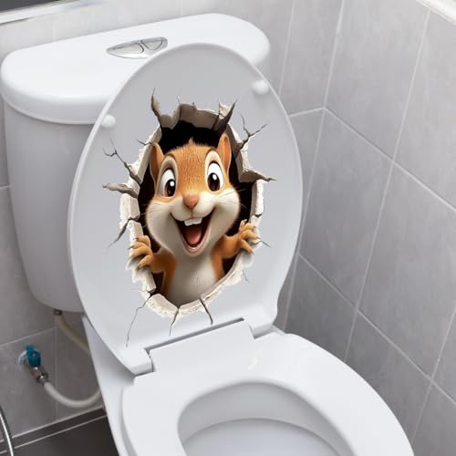 3D Squirrel Toilet Seat Decal - Funny Waterproof Vinyl Bathroom Wall Sticker