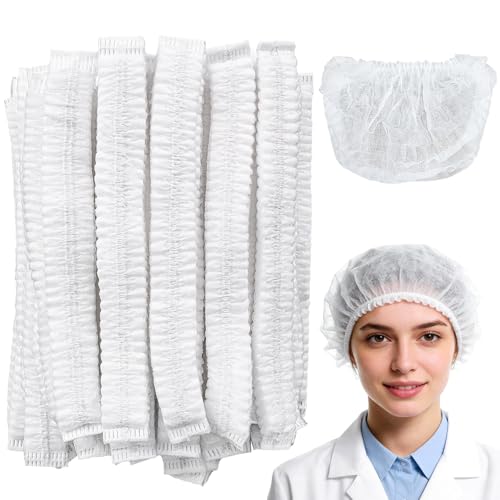 MAQIHAN White Disposable Bouffant Caps - 24" Hair Nets for Food Service