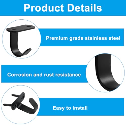 Piutouyar 6 Pack Matte Black Ceiling Hooks - Heavy Duty Stainless Steel Hangers