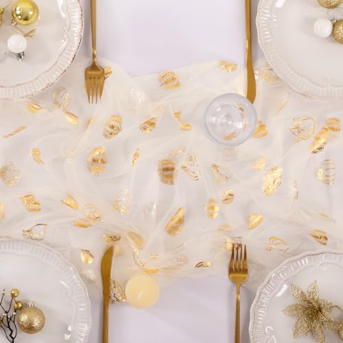 Gold Gauze Table Runner Fall Pumpkin Beige 10ft for Party & Holiday Decor