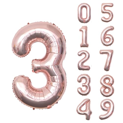 Keyali 40 Inch Number 3 Rose Gold Foil Balloon for Birthday Party Decor