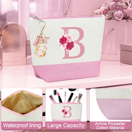 Pink Initial Canvas Tote Bag with Inner Pocket - Birthday Gift for Women