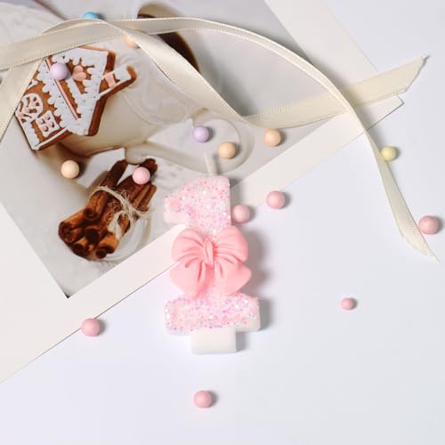 Ceya Pink Bowknot Number 1 Birthday Candle for Cake Topper