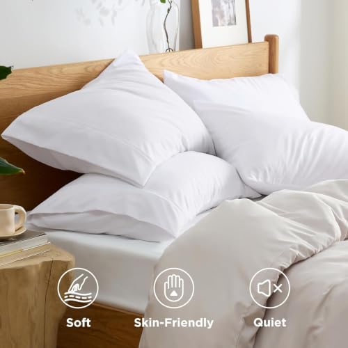 Bedsure Standard Pillowcases Set of 4 - White Brushed Microfiber Pillow Covers