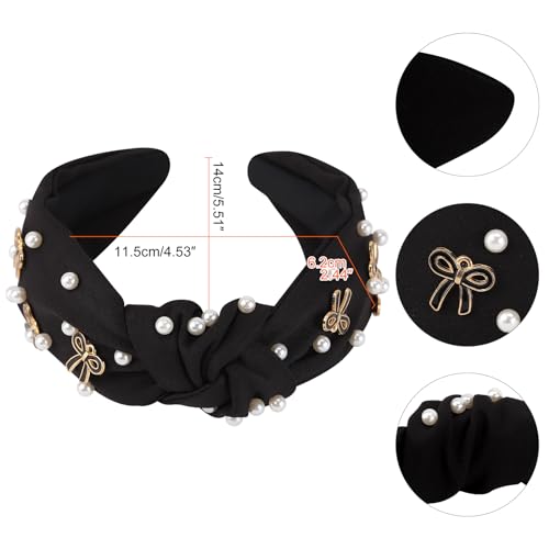 Santoddle Pearl Knot Headband for Women Black Wide Hair Band
