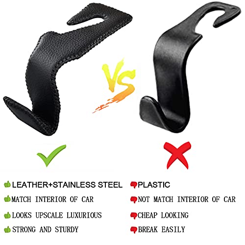 2 Pack Car Headrest Hooks - Durable Microfiber Leather & Alloy, 45lb Capacity