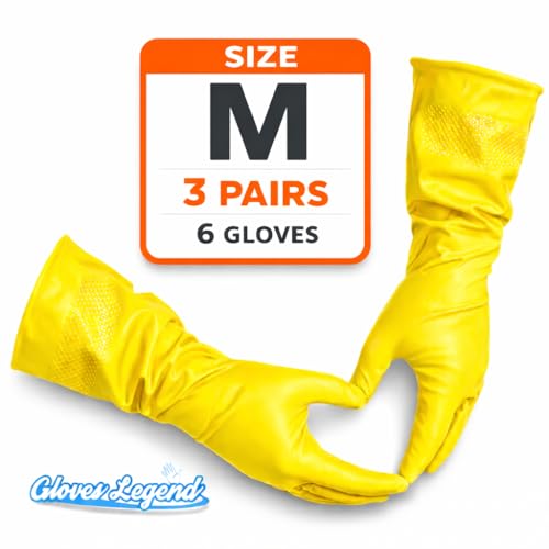 Yellow Reusable Dishwashing Gloves - Medium Size, 3 Pairs
