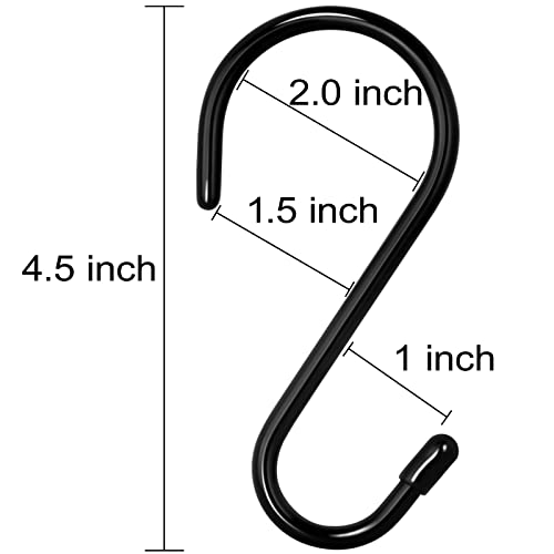HiGift 12-Pack 4.5-Inch Vinyl Coated S-Hooks, Heavy Duty Non-Slip Black Steel