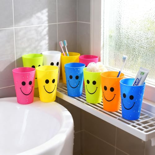 Keretuby 260ml Shatterproof Toddler Toothbrush Holder Cups - 10 Colors, Stackable & Reusable