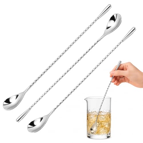 AVZ 12-Inch Stainless Steel Bar Spoons - 3-Piece Twisted Handle Mixing Set