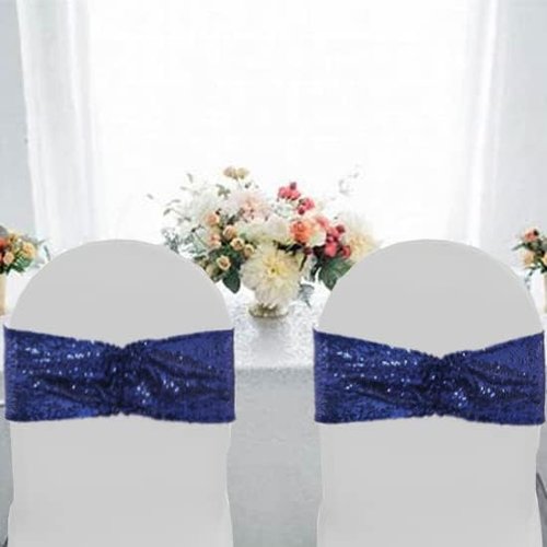 Eternal Beauty Navy Blue Sequin Chair Sashes - Pack of 50 Elegant Wedding Decorations