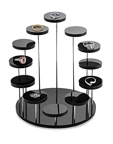 QWORK 12-Tier Round Acrylic Display Riser Stand - Black Jewelry Organizer