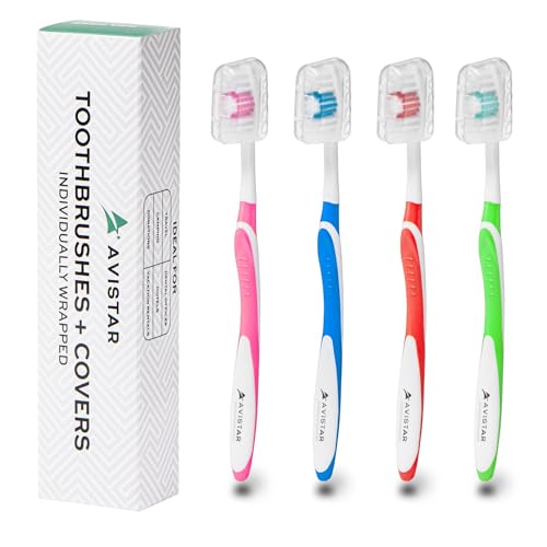 Avistar Individually Wrapped Adult Manual Toothbrushes 4-Pack with Covers